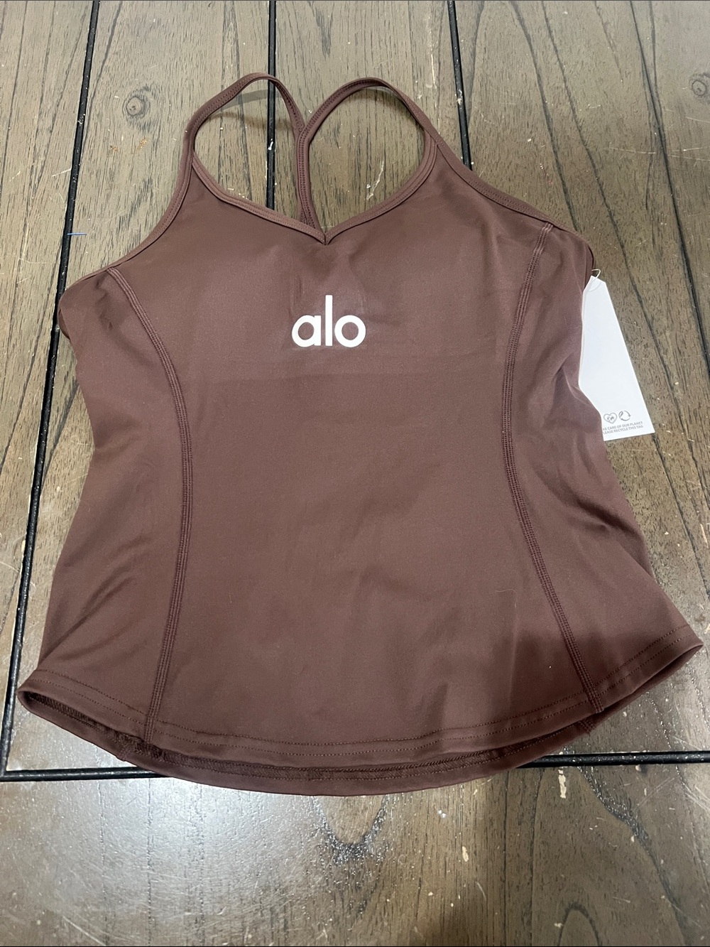 ALO Yoga Brown Strappy V‑Neck Tank with Logo